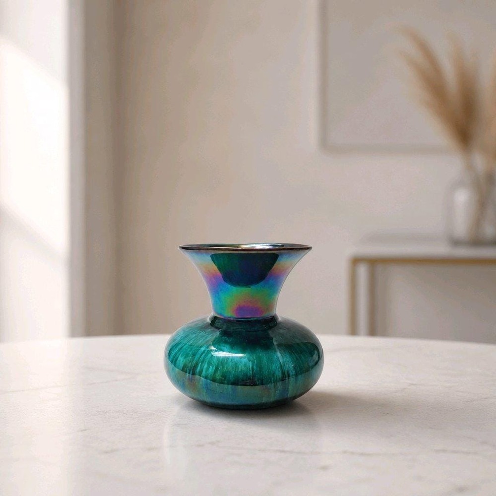 Vintage Blue Mountain Pottery Trumpet Vase – Iridescent Drip Glaze